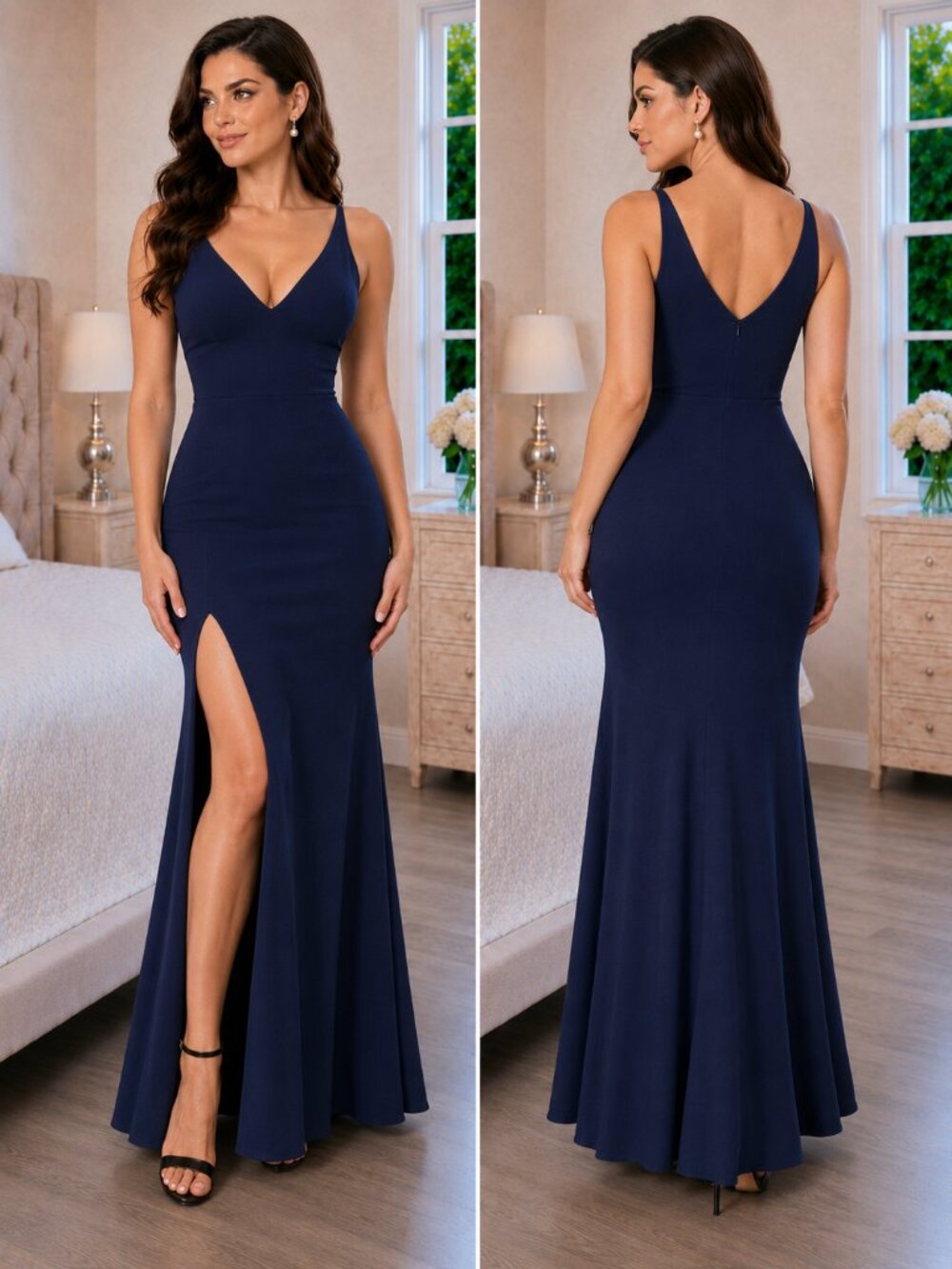Dress the Population Iris V-Neck Side Slit Gown $295